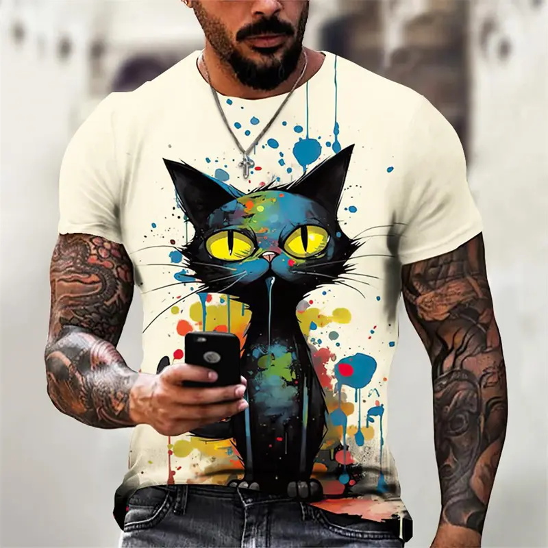 Animal Cat Pattern 3D Printed T-Shirt Tops Men Women Cute Clothing Summer Fashion Short Sleeve Tee Oversized O Neck Kids Tshirts