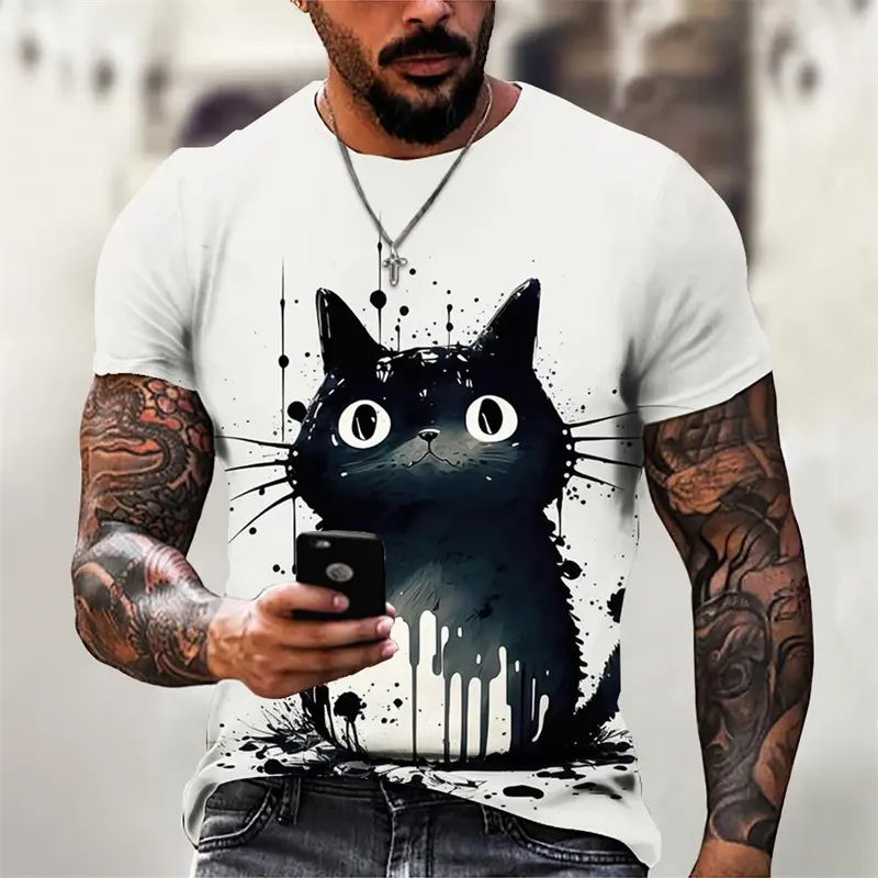 Animal Cat Pattern 3D Printed T-Shirt Tops Men Women Cute Clothing Summer Fashion Short Sleeve Tee Oversized O Neck Kids Tshirts