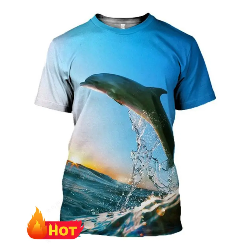 Trendy 3d Print Dolphin Animal Graphic T-shirt For Men And Women Summer Fashion Casual T Shirt Personality Round Neck Tees Tops