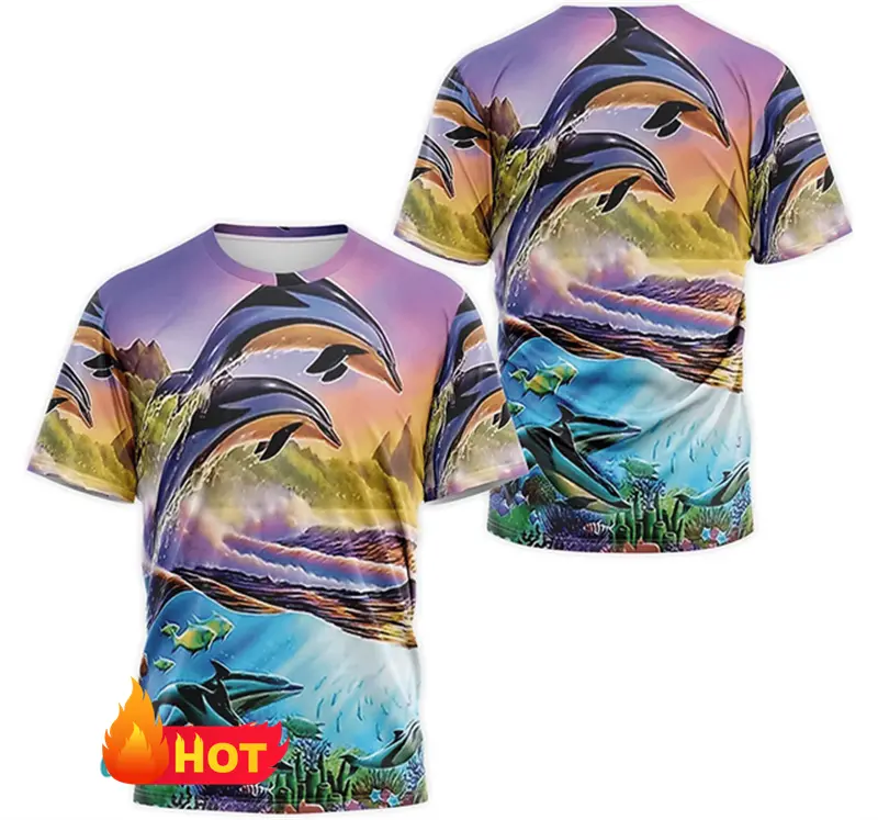 Trendy 3d Print Dolphin Animal Graphic T-shirt For Men And Women Summer Fashion Casual T Shirt Personality Round Neck Tees Tops