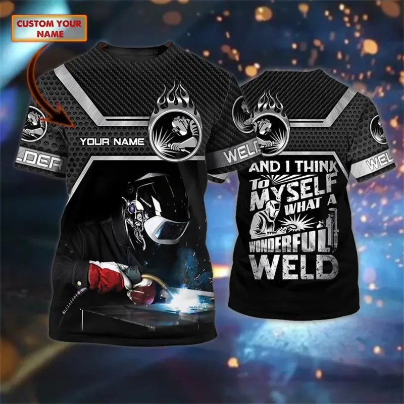 Custom Name 3D Print Electric Welding Graphic T Shirt For Men Streetwear Trend Fashion Casual Round Neck Short Sleeve T-shirts