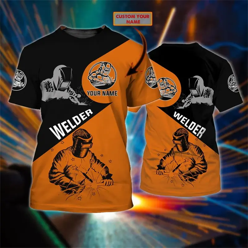 Custom Name 3D Print Electric Welding Graphic T Shirt For Men Streetwear Trend Fashion Casual Round Neck Short Sleeve T-shirts
