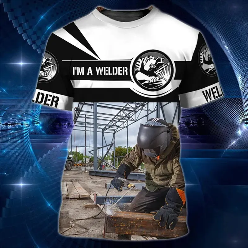 Custom Name 3D Print Electric Welding Graphic T Shirt For Men Streetwear Trend Fashion Casual Round Neck Short Sleeve T-shirts