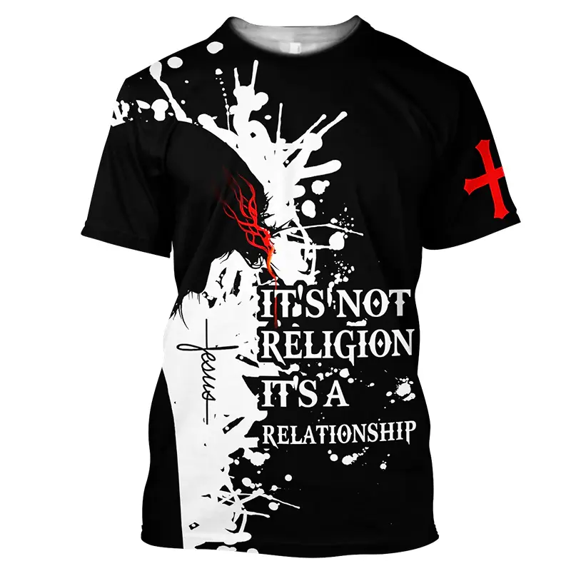 Summer Men's T-shirt God Christ Jesus Cross 3D Printed Short Sleeve Hip Hop Loose T Shirt Casual Oversized Clothing Top Tees