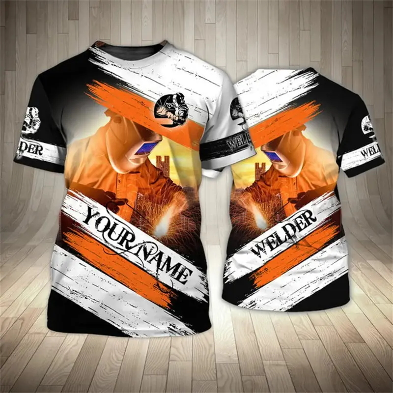 Custom Name 3D Print Electric Welding Graphic T Shirt For Men Streetwear Trend Fashion Casual Round Neck Short Sleeve T-shirts