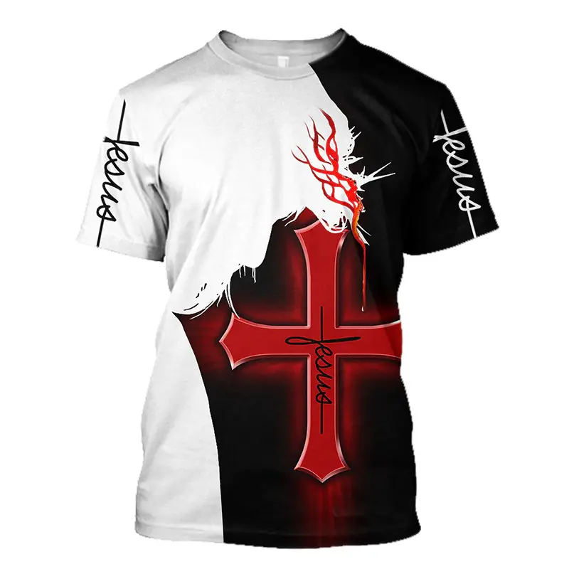 Summer Men's T-shirt God Christ Jesus Cross 3D Printed Short Sleeve Hip Hop Loose T Shirt Casual Oversized Clothing Top Tees