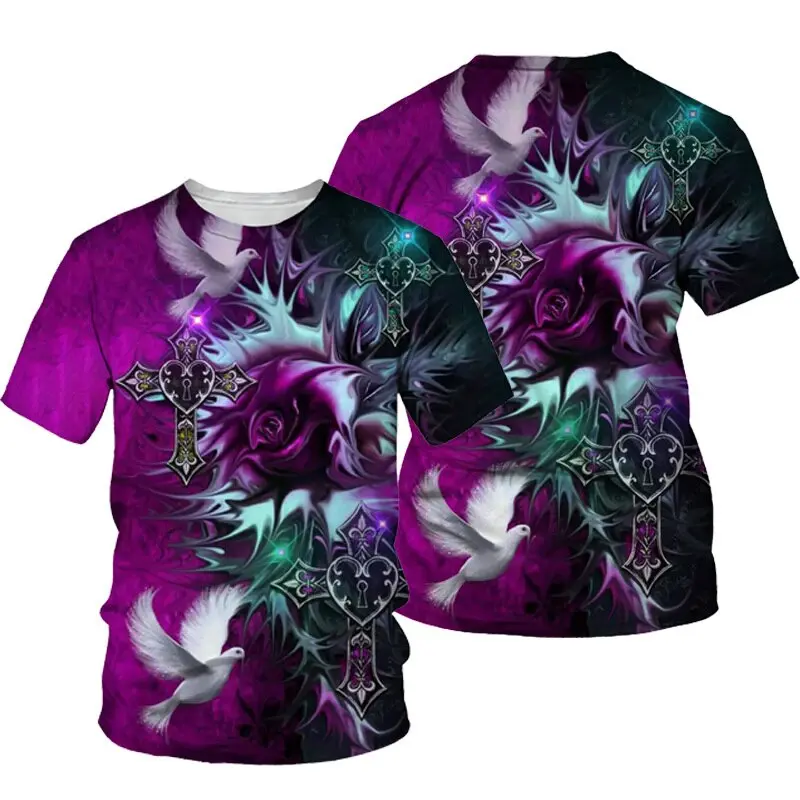 Summer Men's T-shirt God Christ Jesus Cross 3D Printed Short Sleeve Hip Hop Loose T Shirt Casual Oversized Clothing Top Tees