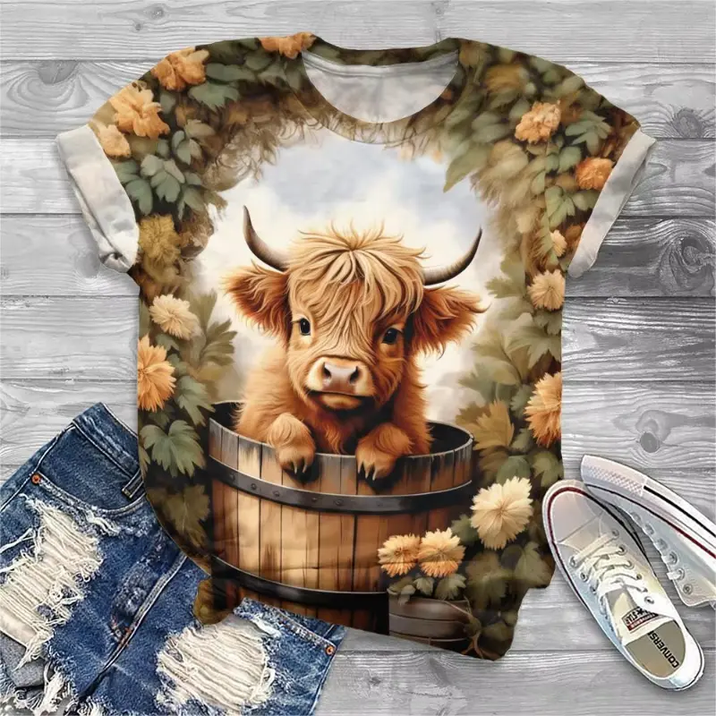 New Cute Cow Print T-Shirt For Women Girls Fashion Casual Short Sleeve Tee Shirt Women O-Neck Animal Blouse Elegant Woman Tops