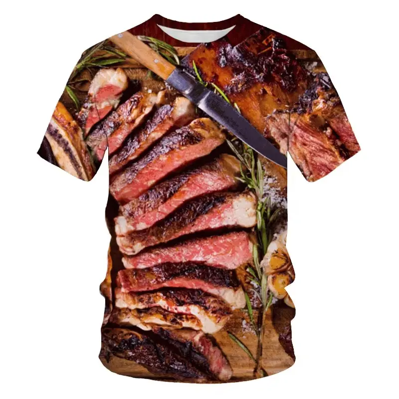 Hot Selling Steak Meat Graphic 3d Print T Shirts Unisex Harajuku Casual Short Sleeve T-shirt Top Summer Man Women Y2K Clothing