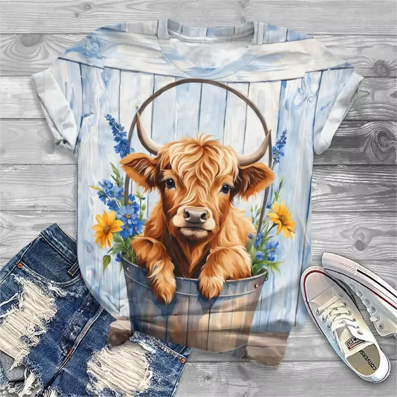 New Cute Cow Print T-Shirt For Women Girls Fashion Casual Short Sleeve Tee Shirt Women O-Neck Animal Blouse Elegant Woman Tops
