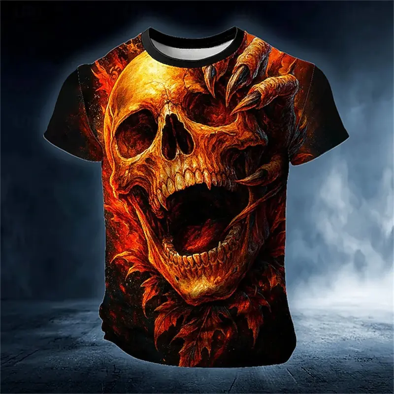 Halloween Skull 3D Print 3D T-shirt Short Sleeve T-shirt  Men Trendy Crew Neck Shirt Harajuku Hip Hop Party Outdoor Y2k Clothing