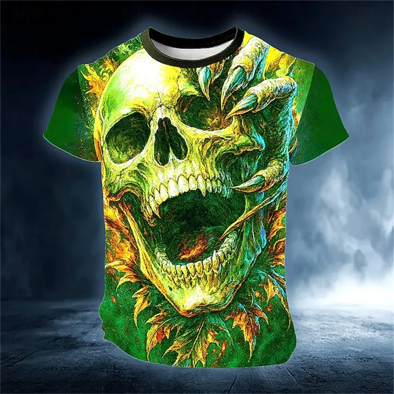 Halloween Skull 3D Print 3D T-shirt Short Sleeve T-shirt  Men Trendy Crew Neck Shirt Harajuku Hip Hop Party Outdoor Y2k Clothing