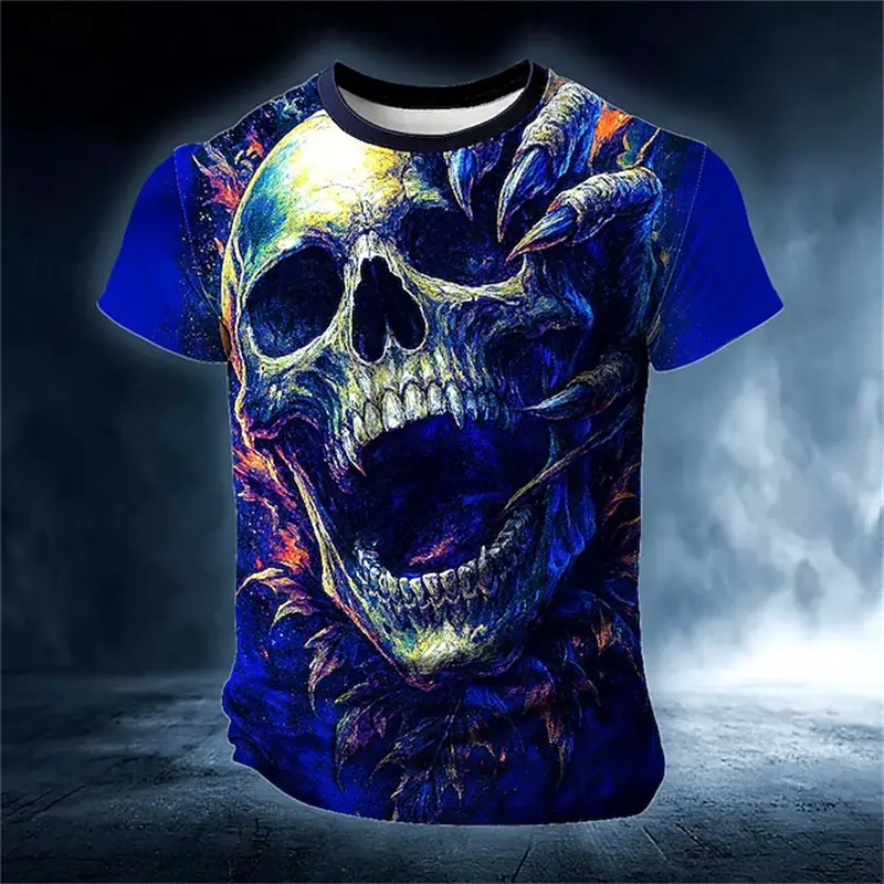Halloween Skull 3D Print 3D T-shirt Short Sleeve T-shirt  Men Trendy Crew Neck Shirt Harajuku Hip Hop Party Outdoor Y2k Clothing