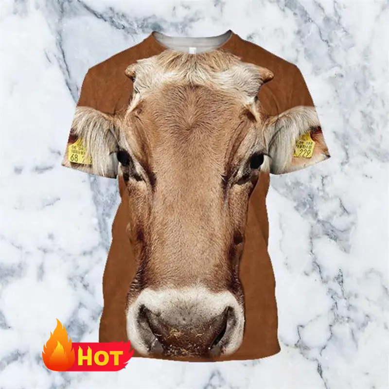 Funny Animal Cow Gaphic T Shirt 3d Print Men Tops New Design T-shirt Men's Clothing Short Sleeves O-neck T Shirt Outdoor Tees