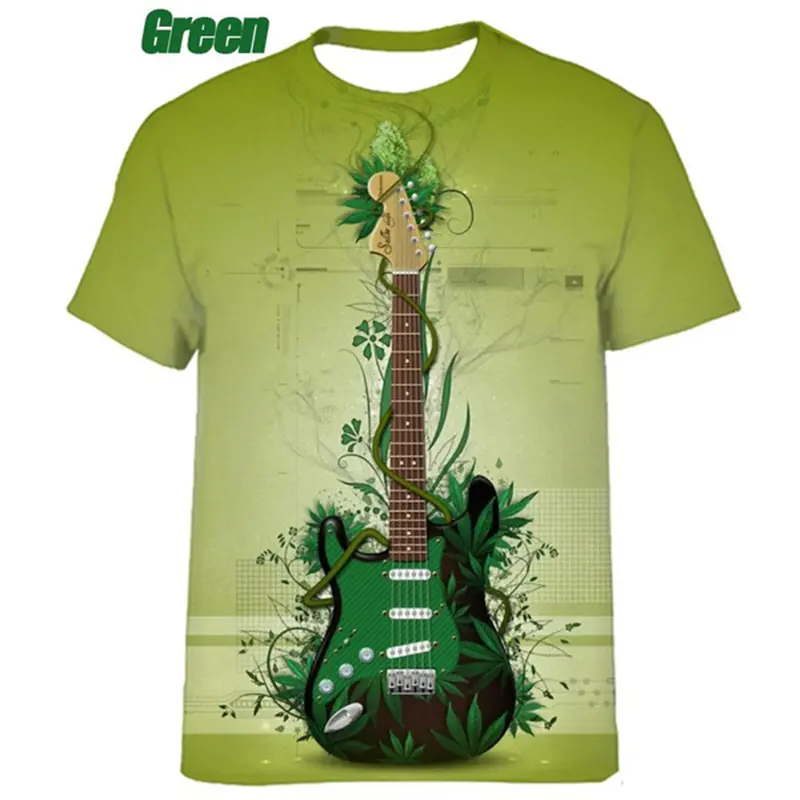 Men's 3D Printed Music Bass Guitar Pattern T-shirt Men's Fashion Hip Hop Funny Short Sleeve Round Neck T-shirt Fashionable Tops