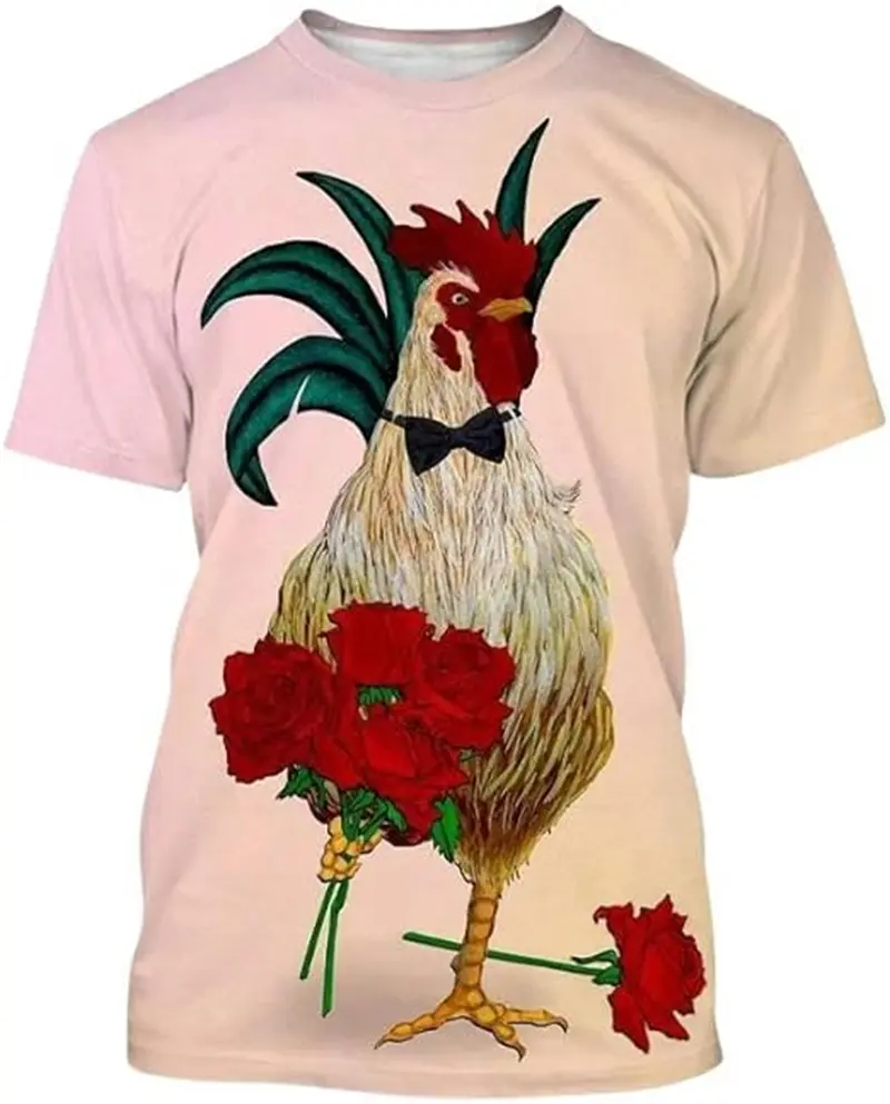 Fancy Rooster 3D Printed Men'S Casual Short-Sleeved T-Shirt Summer Funny Animal Tshirts Woman Kid Harajuku O-neck Round Tee Tops