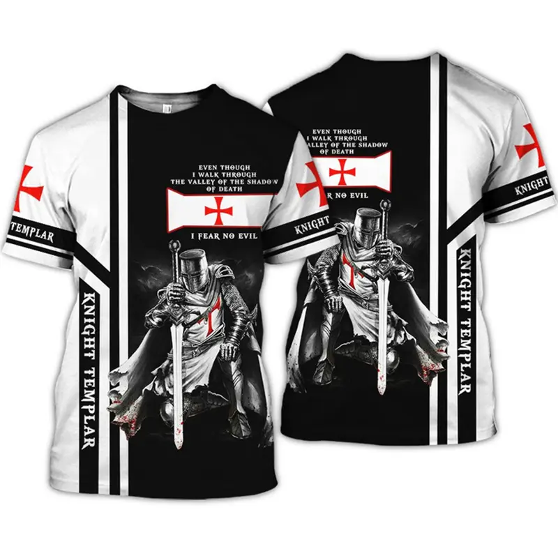 Knights Templar Graphic 3D Printed Men's T-Shirt Street Harajuku Y2K Cross T Shirt Unisex Short Sleeve Oversized Men Clothing