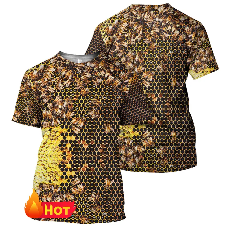 Summer New Casual Bee Pattern Men 3D Printed T-shirt Street Hip Hop Personalized Round Neck Harajuku Short Sleeve Unisex T Shirt