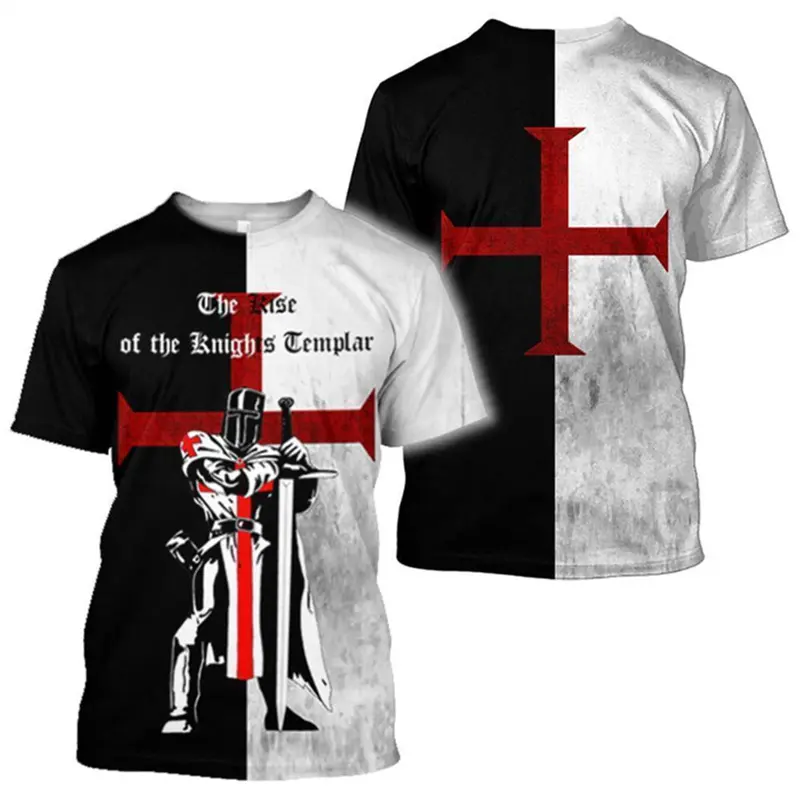 Knights Templar Graphic 3D Printed Men's T-Shirt Street Harajuku Y2K Cross T Shirt Unisex Short Sleeve Oversized Men Clothing