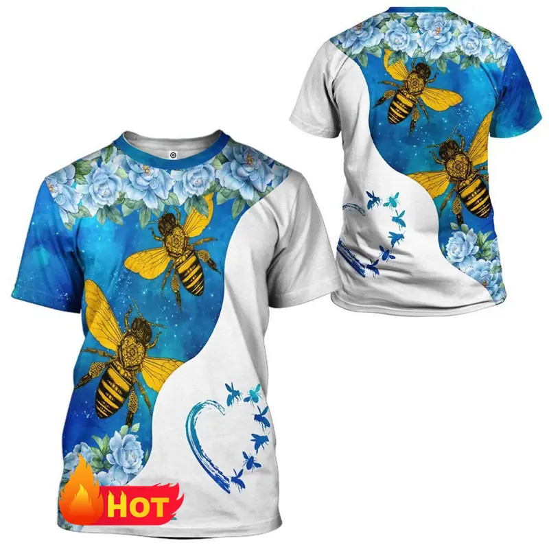 Summer New Casual Bee Pattern Men 3D Printed T-shirt Street Hip Hop Personalized Round Neck Harajuku Short Sleeve Unisex T Shirt