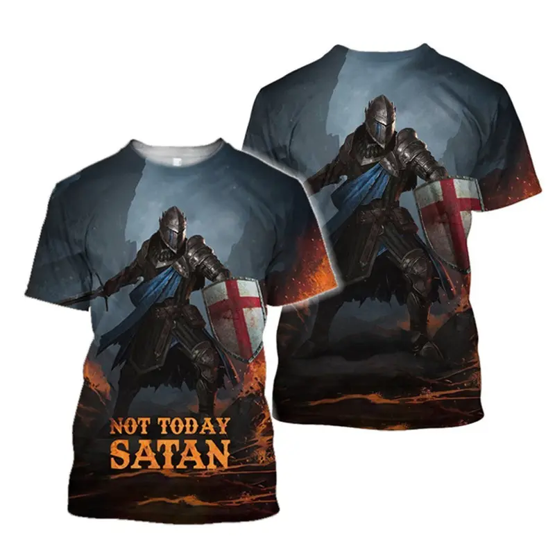 Knights Templar Graphic 3D Printed Men's T-Shirt Street Harajuku Y2K Cross T Shirt Unisex Short Sleeve Oversized Men Clothing