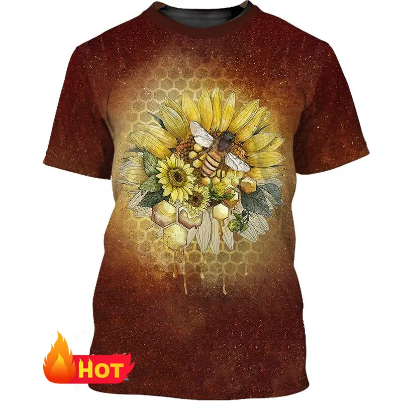 Summer New Casual Bee Pattern Men 3D Printed T-shirt Street Hip Hop Personalized Round Neck Harajuku Short Sleeve Unisex T Shirt