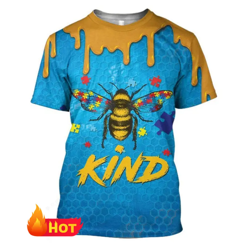 Summer New Casual Bee Pattern Men 3D Printed T-shirt Street Hip Hop Personalized Round Neck Harajuku Short Sleeve Unisex T Shirt