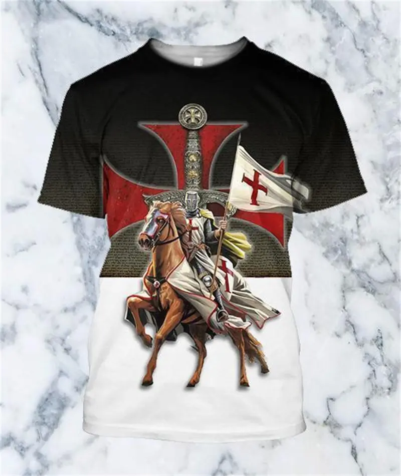 Knights Templar Graphic 3D Printed Men's T-Shirt Street Harajuku Y2K Cross T Shirt Unisex Short Sleeve Oversized Men Clothing