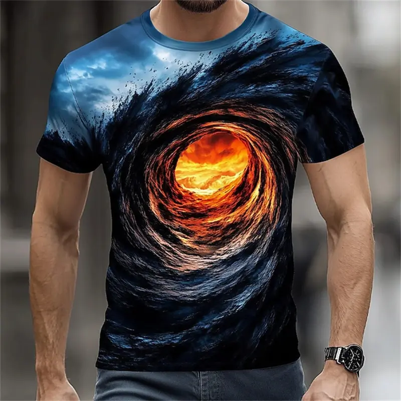 Funny Optical Illusion Graphic T Shirt For Men 3d Printed Vortex Ocean T-shirt Y2k Tops Harajuku Fashion Street Unisex Clothing