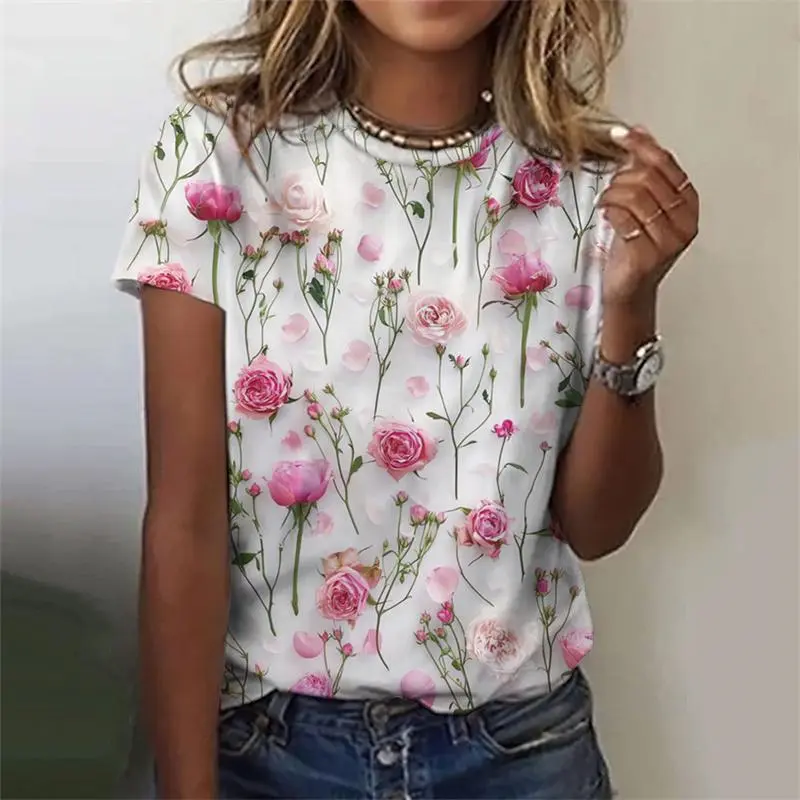3D Printed Women's T-Shirt Flower Graphic Tops Oversized T-Shirt Summer New Popular Clothes Women Clothing Short Sleeve Kids Tee