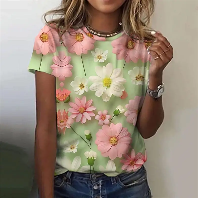 3D Printed Women's T-Shirt Flower Graphic Tops Oversized T-Shirt Summer New Popular Clothes Women Clothing Short Sleeve Kids Tee