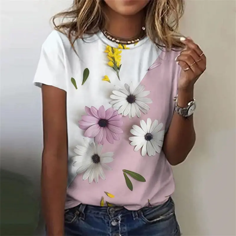 3D Printed Women's T-Shirt Flower Graphic Tops Oversized T-Shirt Summer New Popular Clothes Women Clothing Short Sleeve Kids Tee