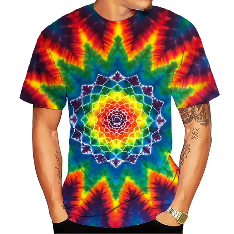 Colorful Vortex Tie-dye Pattern Printing 3D T Shirt For Men And Women Short Sleeve T Unisex Fashion O Neck Casual Men's Clothing