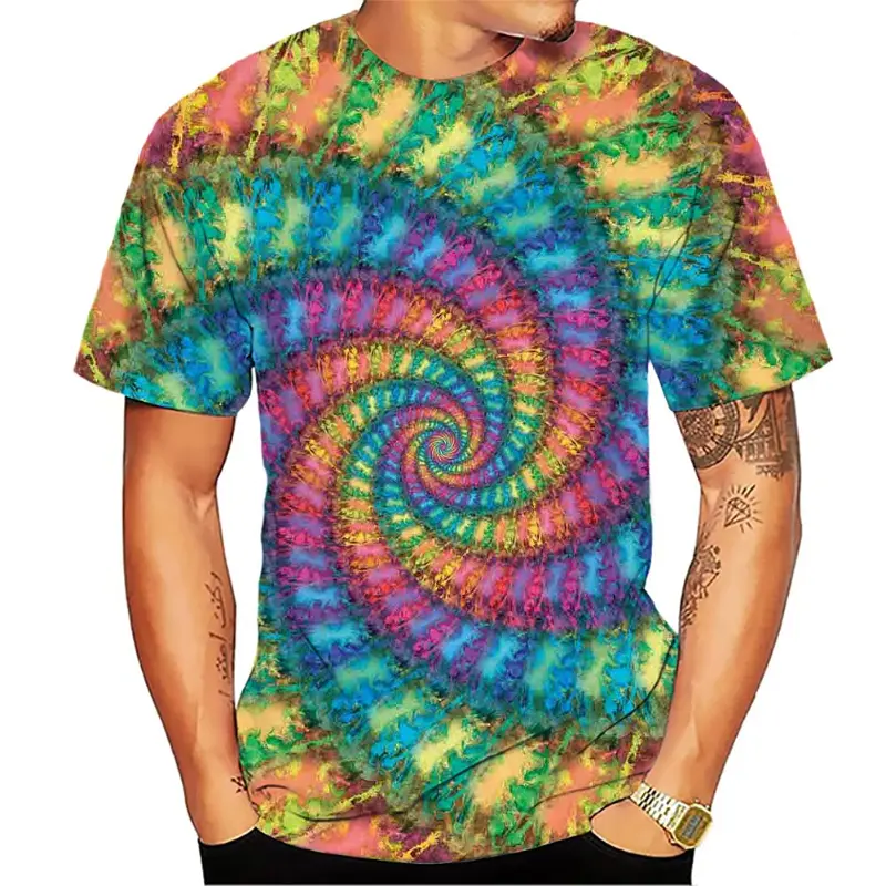 Colorful Vortex Tie-dye Pattern Printing 3D T Shirt For Men And Women Short Sleeve T Unisex Fashion O Neck Casual Men's Clothing