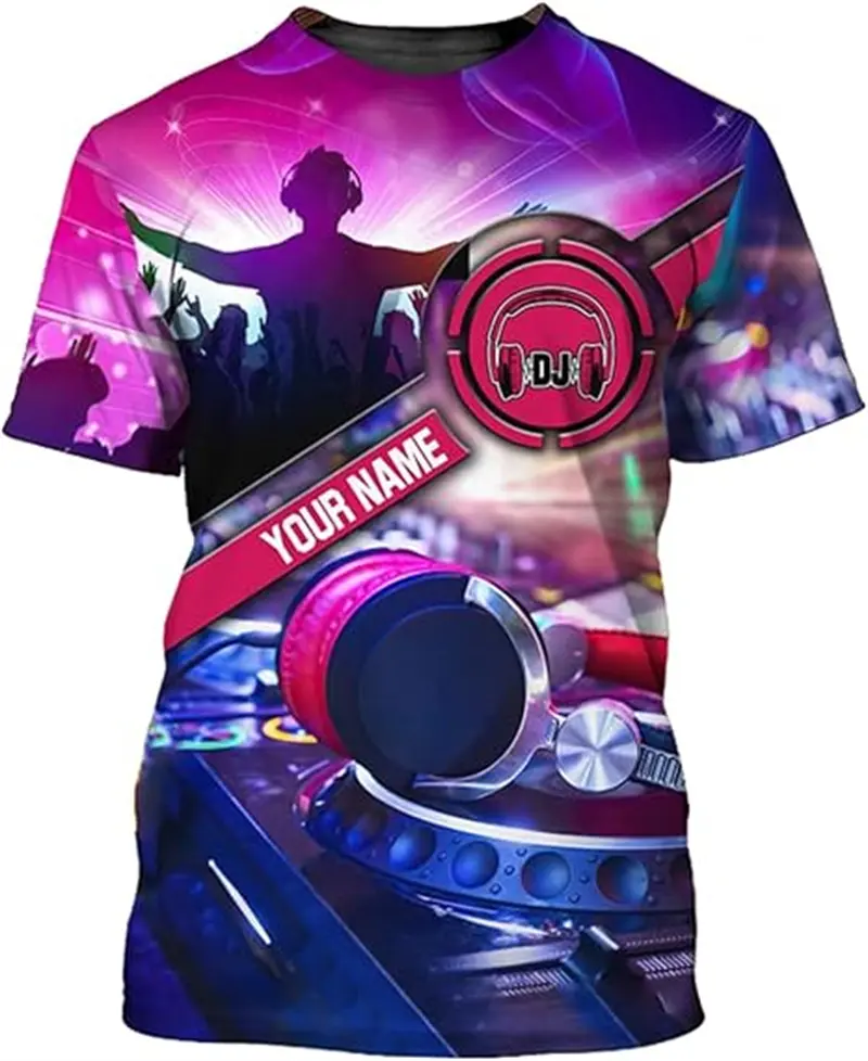 Custom Name Men's T-shirt Personalized 3D Print DJ  Music Disco Graphic T-shirt Casual Hip Hop Short Sleeve Crew Neck Men Tees