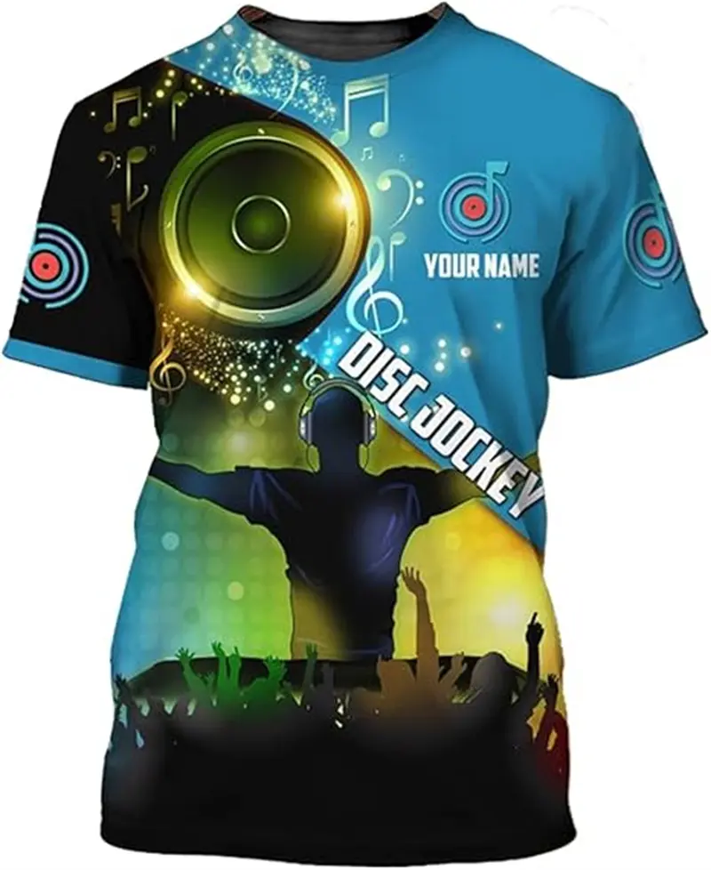 Custom Name Men's T-shirt Personalized 3D Print DJ  Music Disco Graphic T-shirt Casual Hip Hop Short Sleeve Crew Neck Men Tees