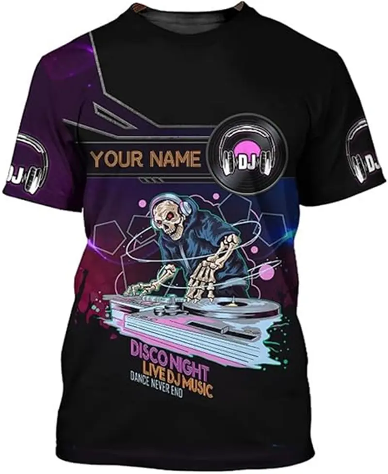 Custom Name Men's T-shirt Personalized 3D Print DJ  Music Disco Graphic T-shirt Casual Hip Hop Short Sleeve Crew Neck Men Tees