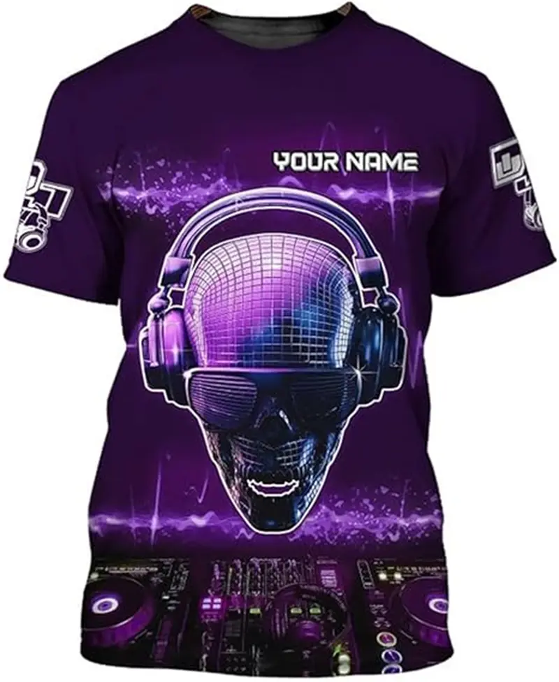 Custom Name Men's T-shirt Personalized 3D Print DJ  Music Disco Graphic T-shirt Casual Hip Hop Short Sleeve Crew Neck Men Tees