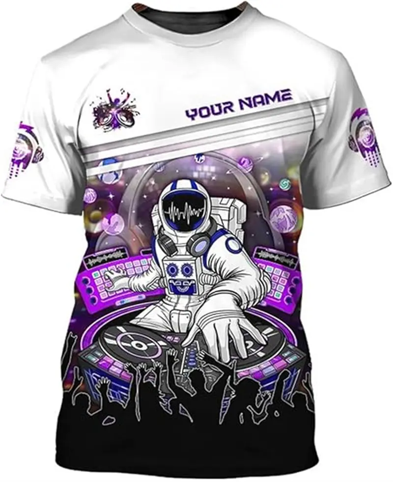 Custom Name Men's T-shirt Personalized 3D Print DJ  Music Disco Graphic T-shirt Casual Hip Hop Short Sleeve Crew Neck Men Tees
