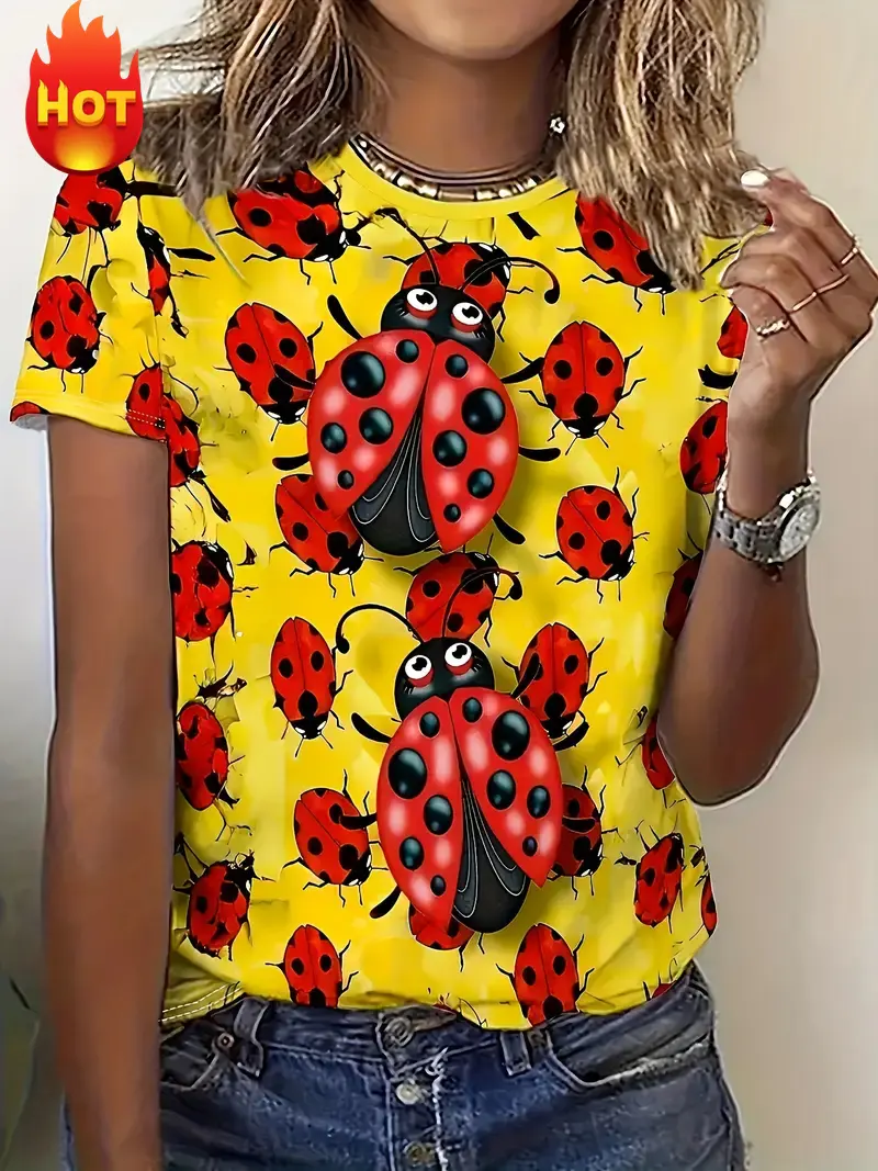Cute Animal Ladybird Women's T Shirt 3D Printed New In Short Sleeve Casual T-Shirt Streetwear Plus Size Tee Shirt Top For Men