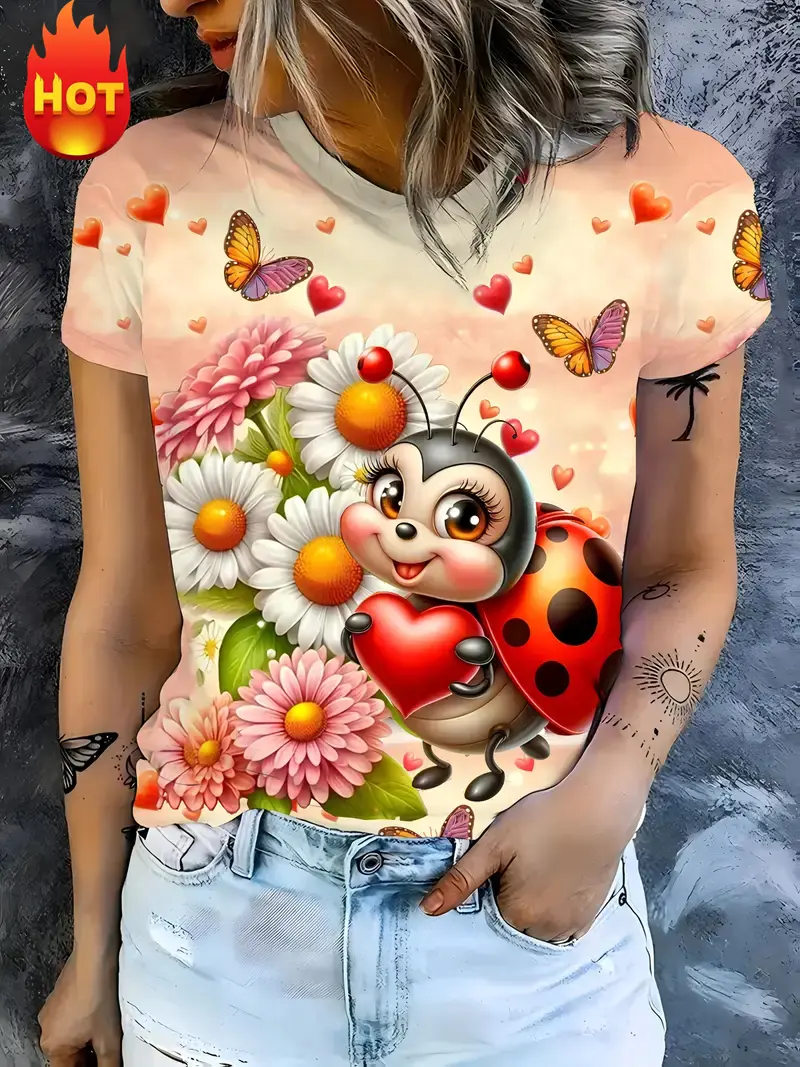 Cute Animal Ladybird Women's T Shirt 3D Printed New In Short Sleeve Casual T-Shirt Streetwear Plus Size Tee Shirt Top For Men