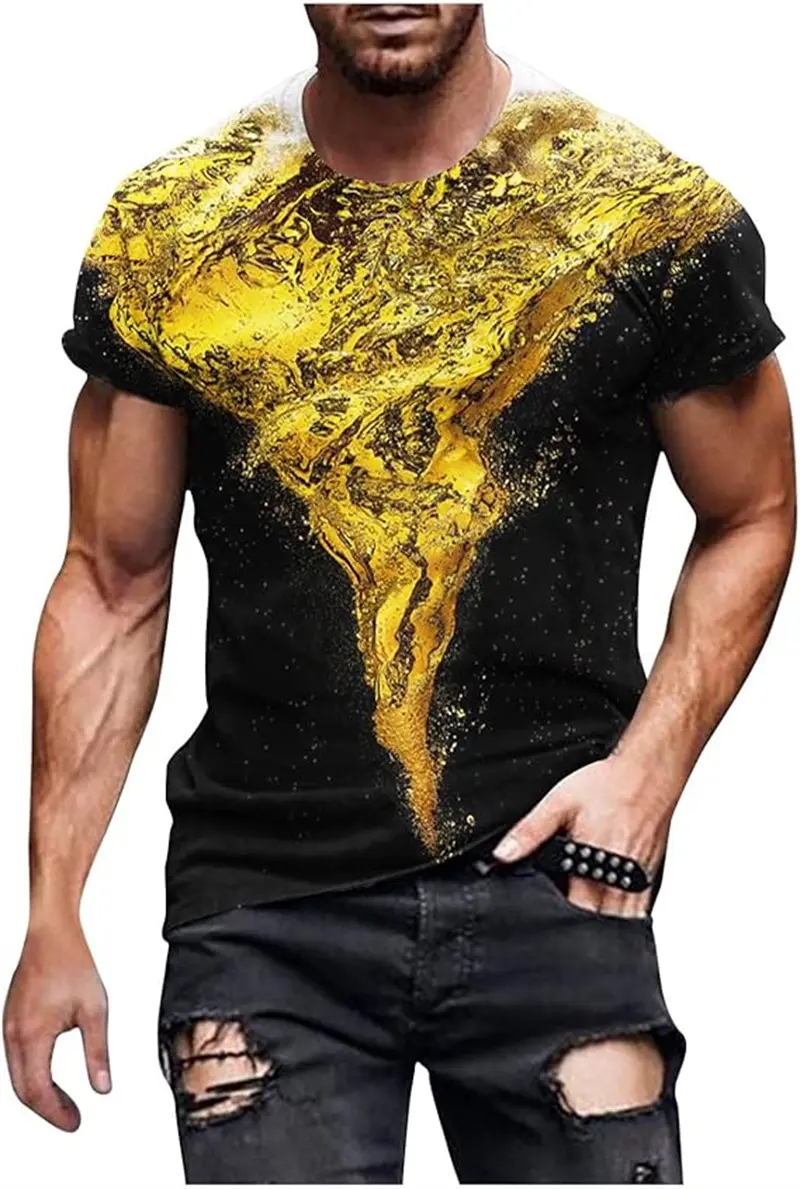 New Funny Design Beer Graphic T Shirts Men Women 3D Printing Fashion Streetwear Short Sleeve T Shirt Men's Round Neck Y2K Tops 