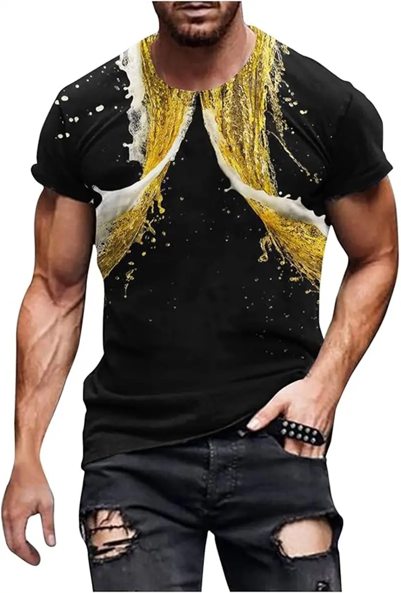 New Funny Design Beer Graphic T Shirts Men Women 3D Printing Fashion Streetwear Short Sleeve T Shirt Men's Round Neck Y2K Tops 