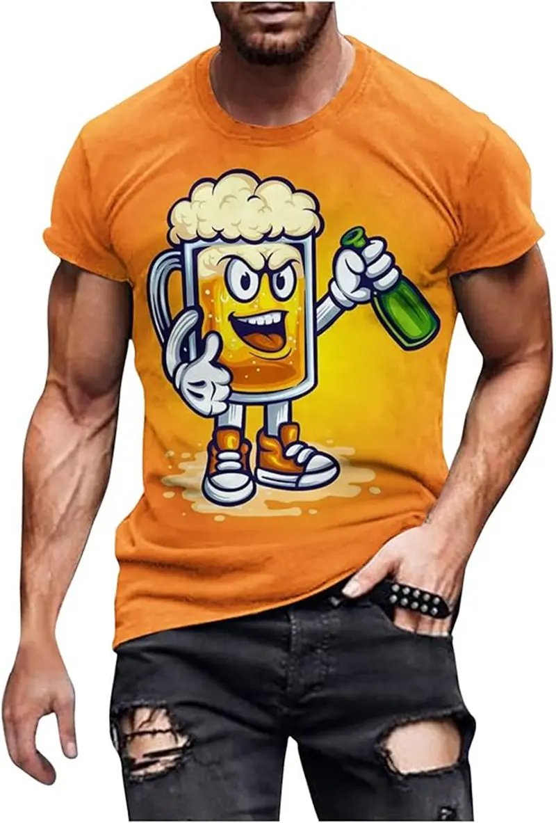 New Funny Design Beer Graphic T Shirts Men Women 3D Printing Fashion Streetwear Short Sleeve T Shirt Men's Round Neck Y2K Tops 