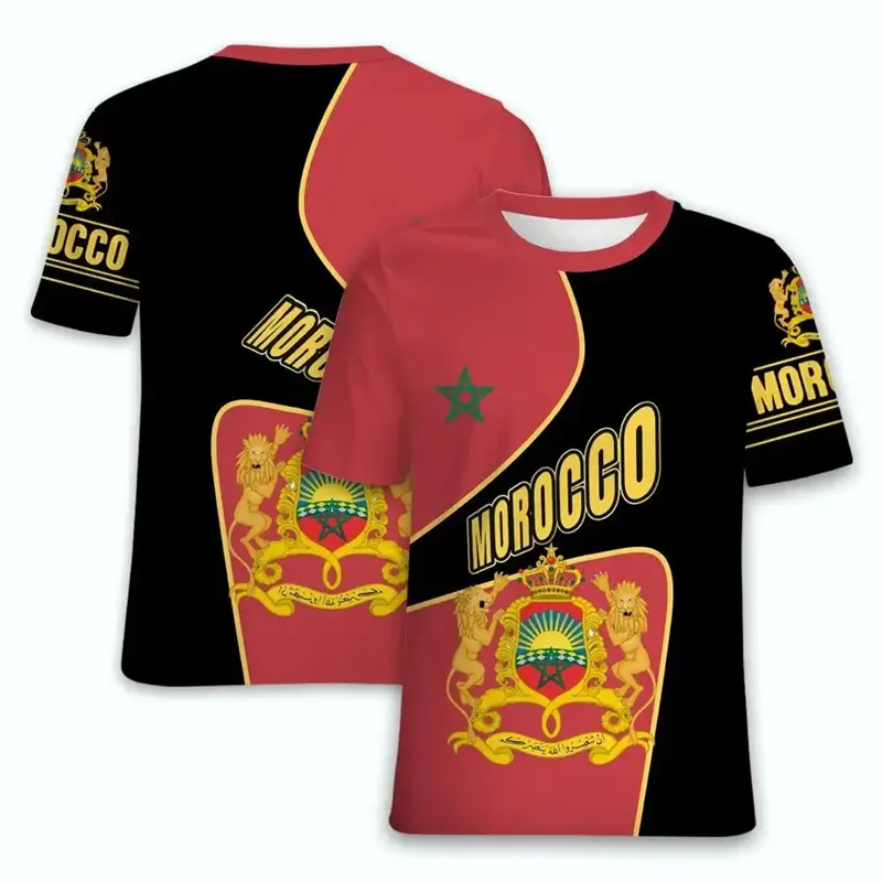 Summer Short Sleeved Men's T-shirt With Moroccan Flag Emblem 3D Printed T-shirt Loose Breathable Sportswear Top Cool Man Tops