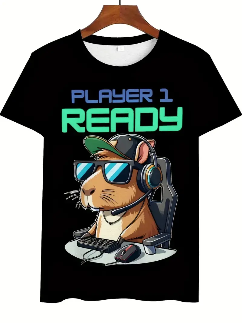Funny Capybara Graphic 3D Printed T Shirt For Men Women Cartoon Animal Short Sleeve T-Shirts Summer Casual Loose Y2k Boys Tees