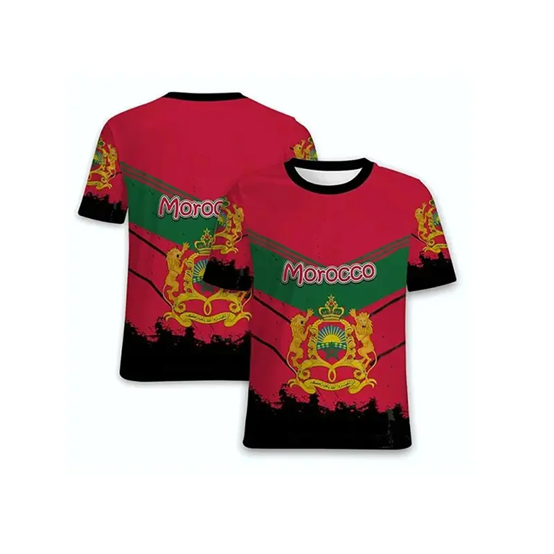 Summer Short Sleeved Men's T-shirt With Moroccan Flag Emblem 3D Printed T-shirt Loose Breathable Sportswear Top Cool Man Tops
