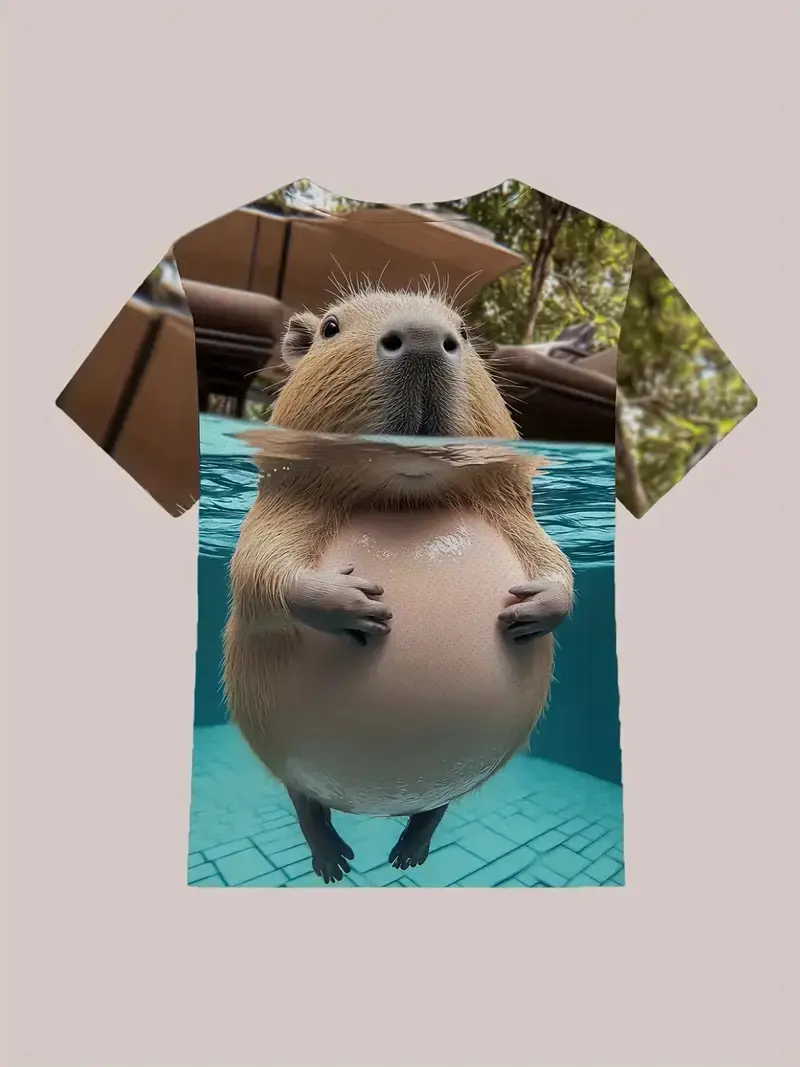 Funny Capybara Graphic 3D Printed T Shirt For Men Women Cartoon Animal Short Sleeve T-Shirts Summer Casual Loose Y2k Boys Tees