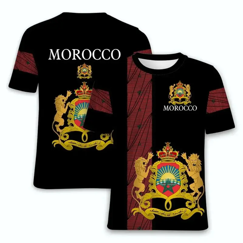 Summer Short Sleeved Men's T-shirt With Moroccan Flag Emblem 3D Printed T-shirt Loose Breathable Sportswear Top Cool Man Tops