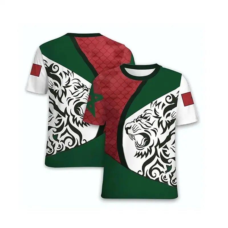 Summer Short Sleeved Men's T-shirt With Moroccan Flag Emblem 3D Printed T-shirt Loose Breathable Sportswear Top Cool Man Tops